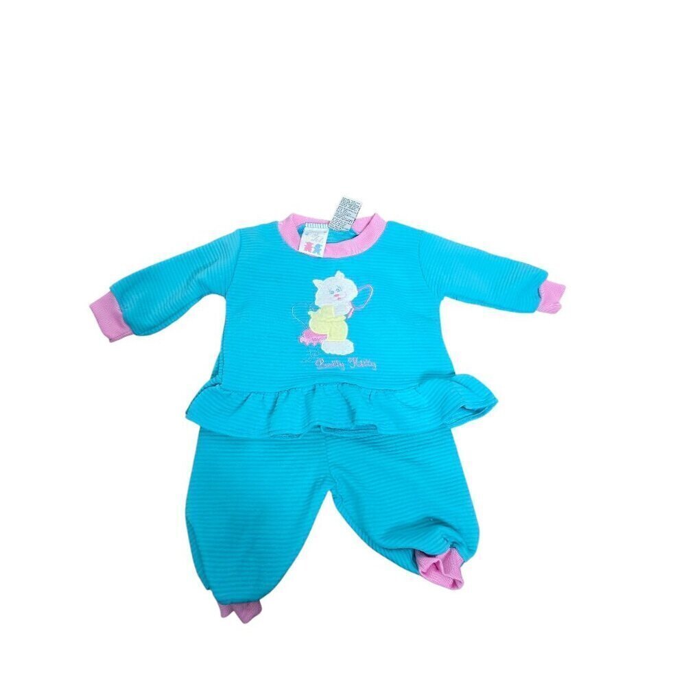 Vintage 80s 90s Pretty Kitty Ruffled Girls Outfit 6- 9 months